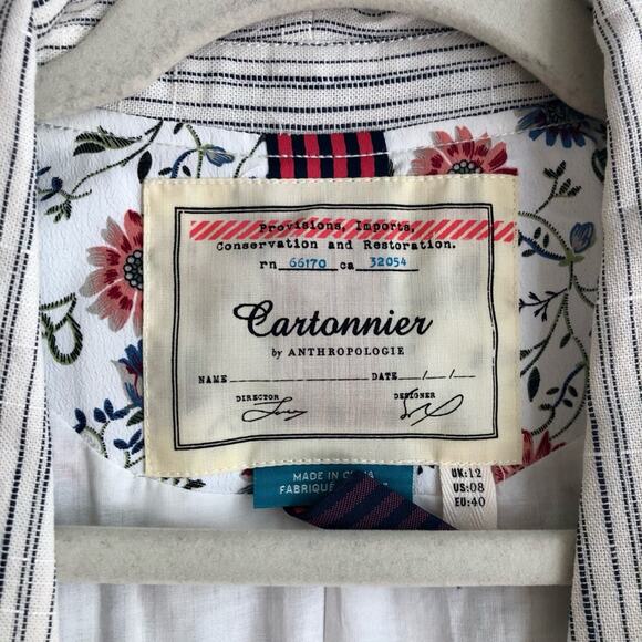 Anthropologie Cartonnier RARE Striped Fringed Linen White Blazer Women’s Size 8 - Picture 4 of 13